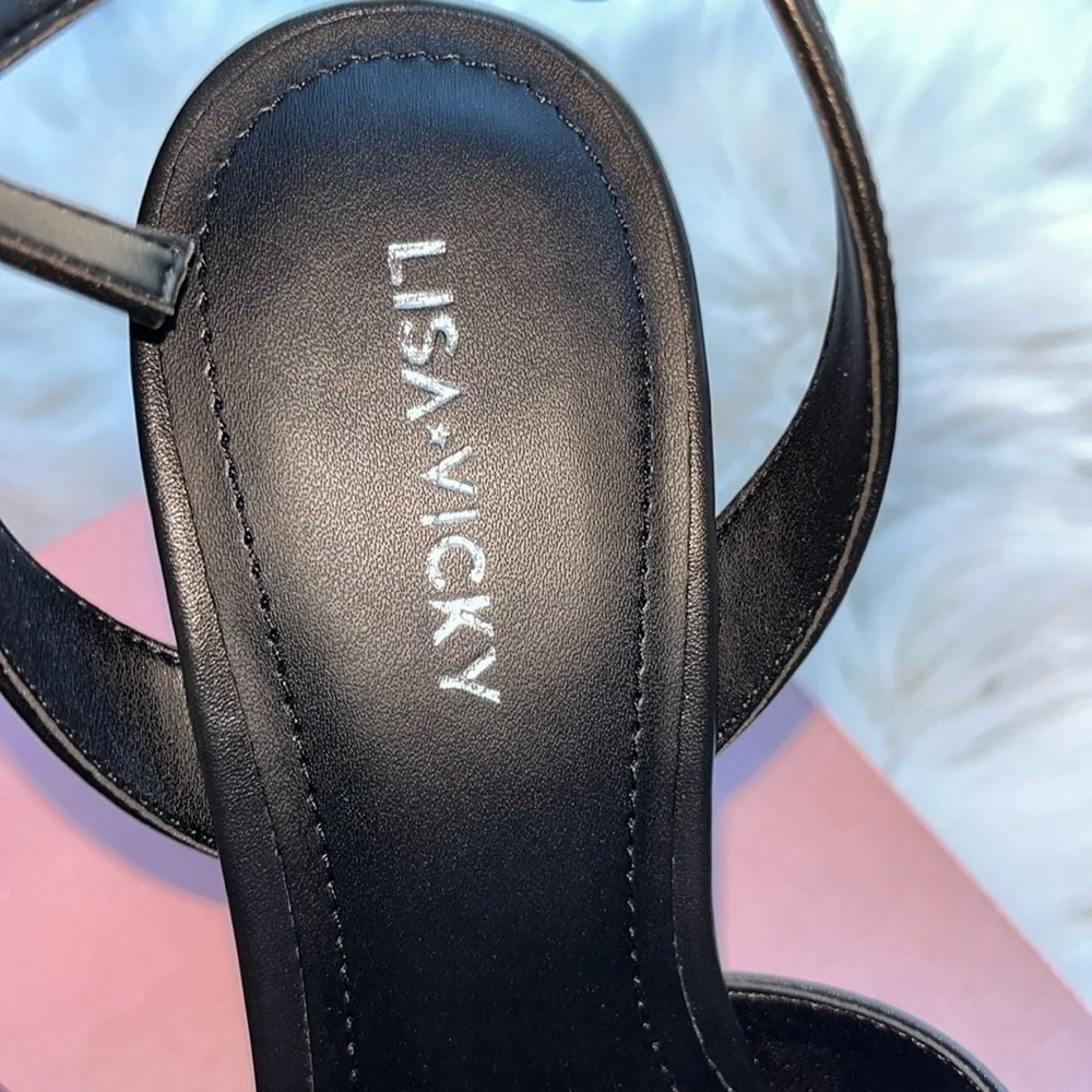 🆕 Lisa Vicky Leather Strappy Platform Heel Sandals Black Size 8